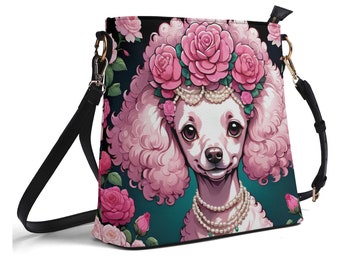 Pink Poodle Women's Zipper Bucket Bag Shoulder Bag