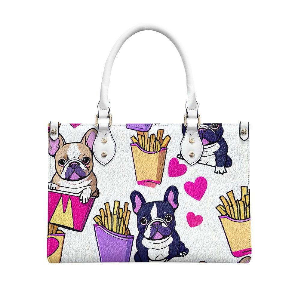 frenchie french fry Leather Bags, Dog Lover Gift, Gift for Women