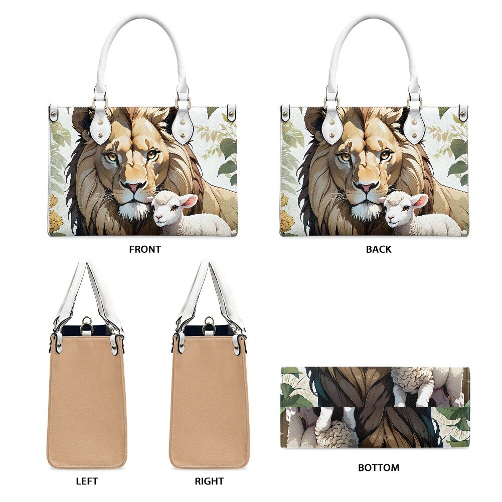 Lion and the lamb - Leather bag with cute animal print, Mother's day Gift