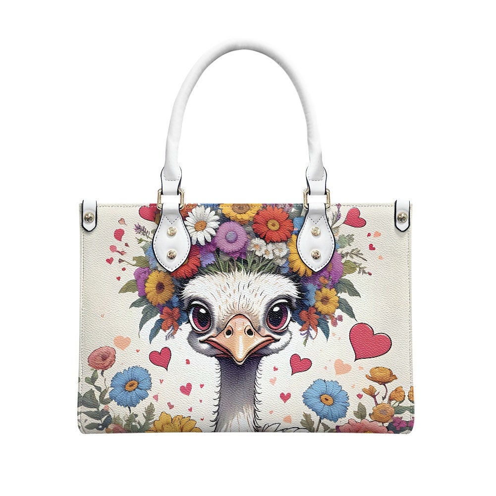 Ostrich - Leather bag with cute animal print, Mother's day Gift