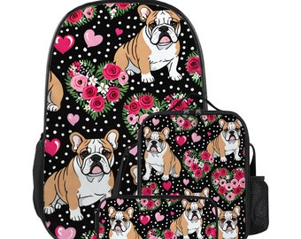 Mochila bulldog, bolsa de almuerzo bulldog, estuche para lápices bulldog, material escolar