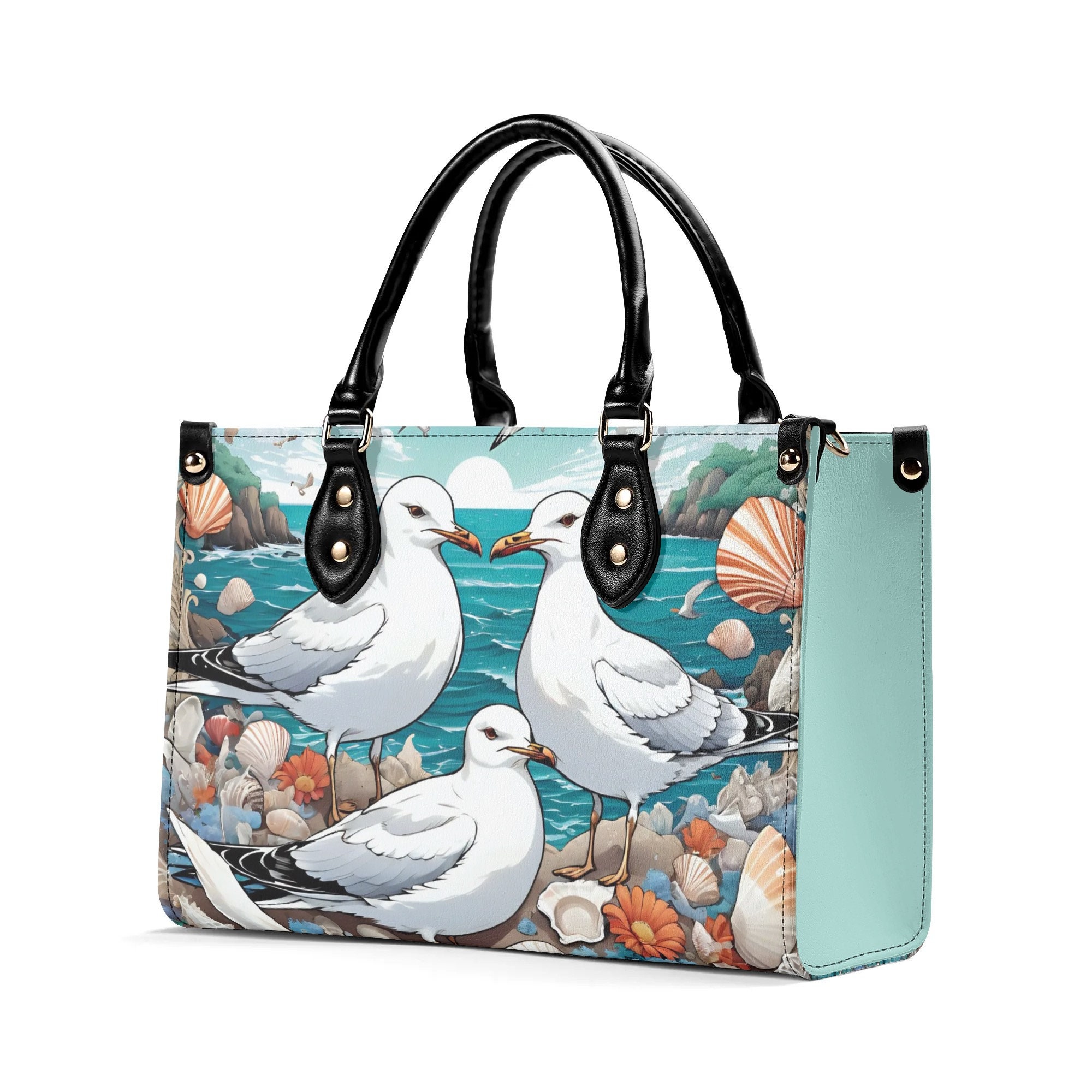 Seagull - Leather bag with cute animal print, Mother's day Gift
