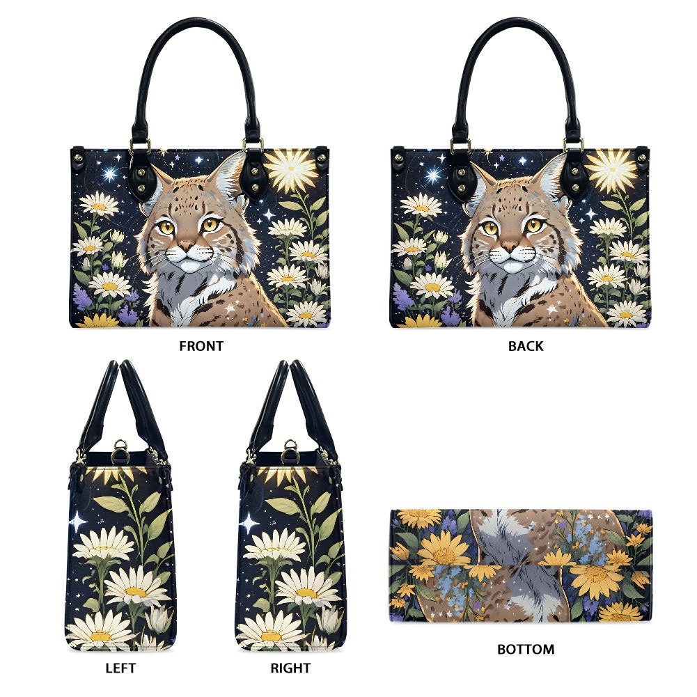 Bobcat - Leather bag with cute animal print, Mother's day Gift