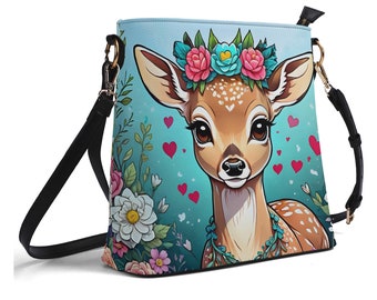 Deer Fawn Women's Zipper Bucket Bag Shoulder Bag