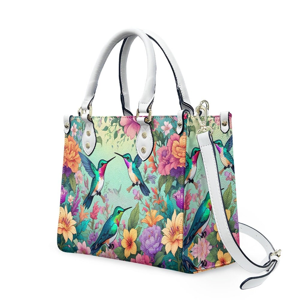 Hummingbird - Leather bag with cute animal print, Mother's day Gift