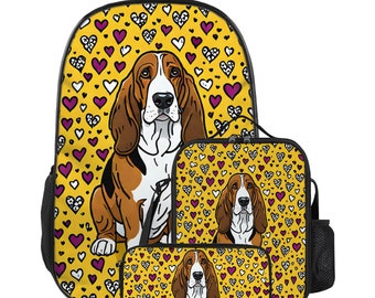 Basset Hound backpack, basset hound lunch bag, basset hound pencil bag