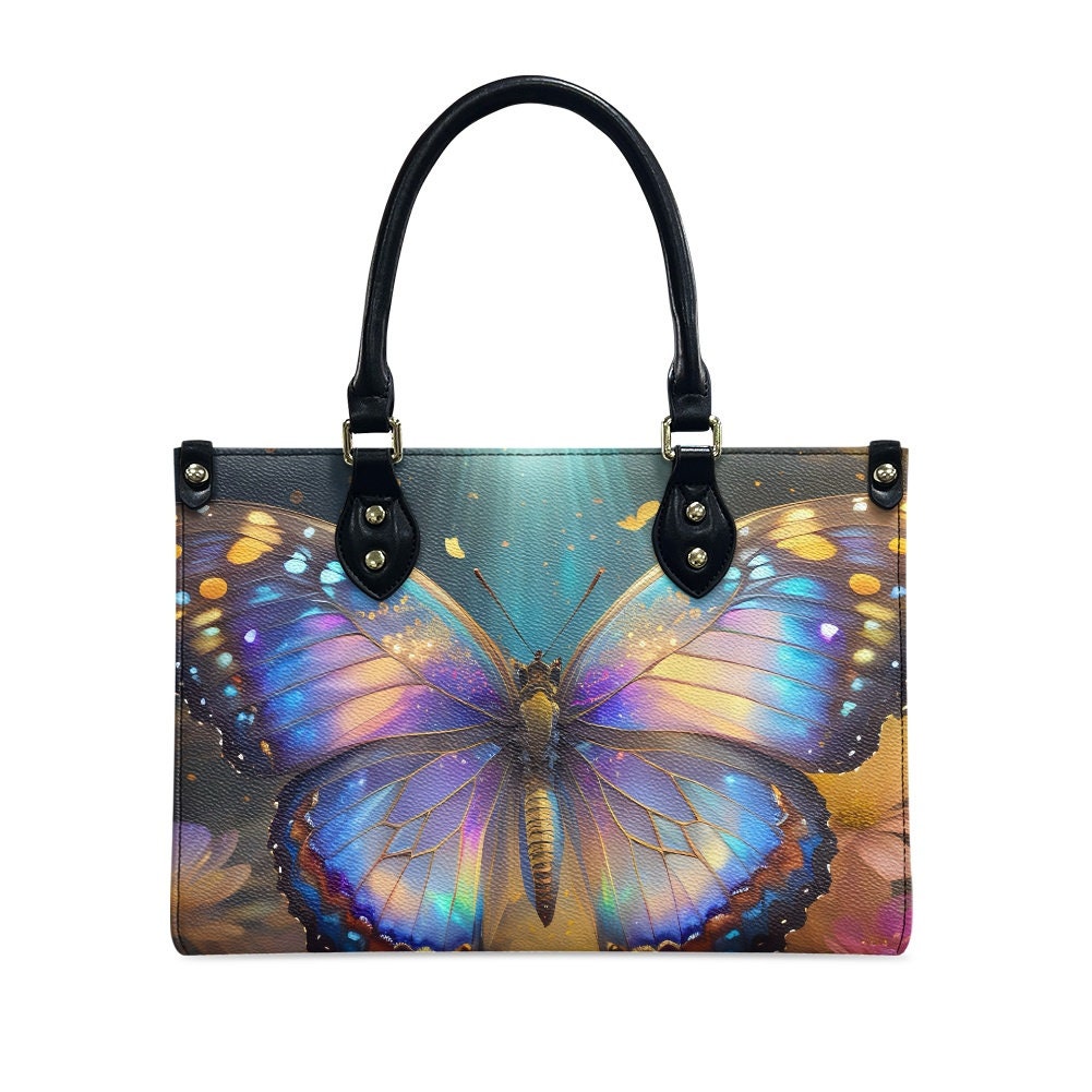Butterflies Leather Handbag, gift for mother's day