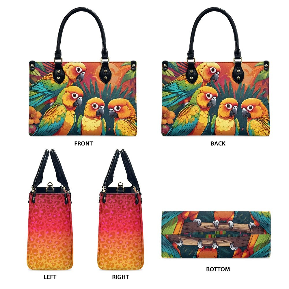 Sun Conure Parrot - Leather bag with cute animal print, Mother's day Gift