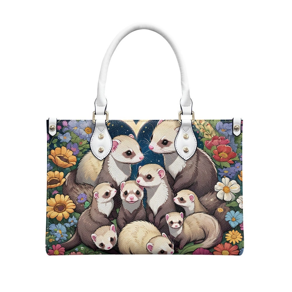 Ferrets - Leather bag with cute animal print, Mother's day Gift