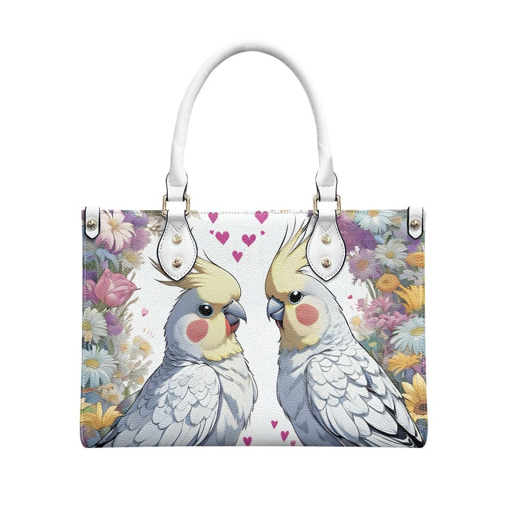 cockatiel - Leather bag with cute animal print, Mother's day Gift