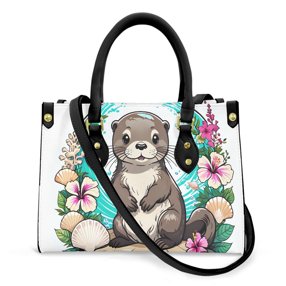 Otter - Leather bag with cute animal print, Mother's day Gift