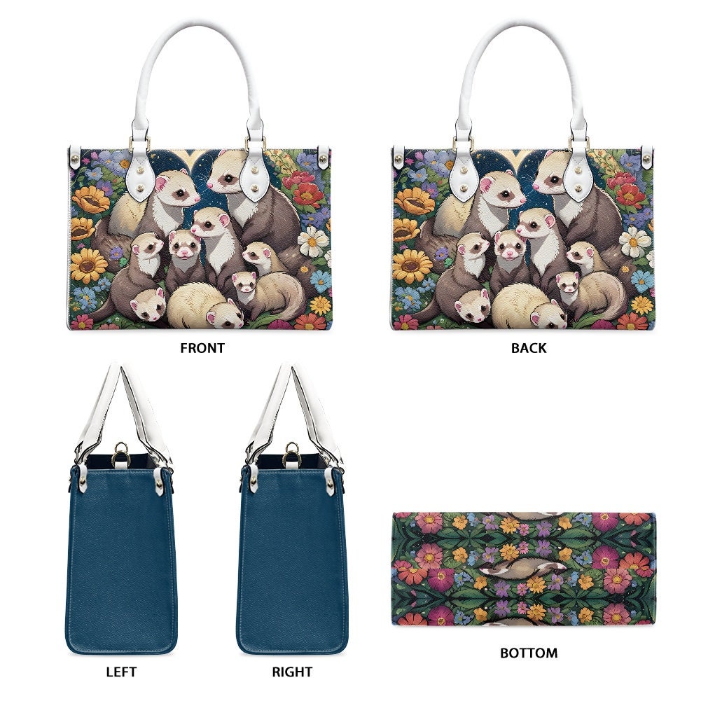 Ferrets - Leather bag with cute animal print, Mother's day Gift