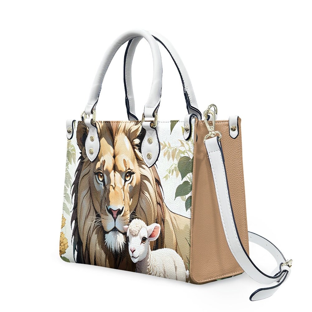 Lion and the lamb - Leather bag with cute animal print, Mother's day Gift