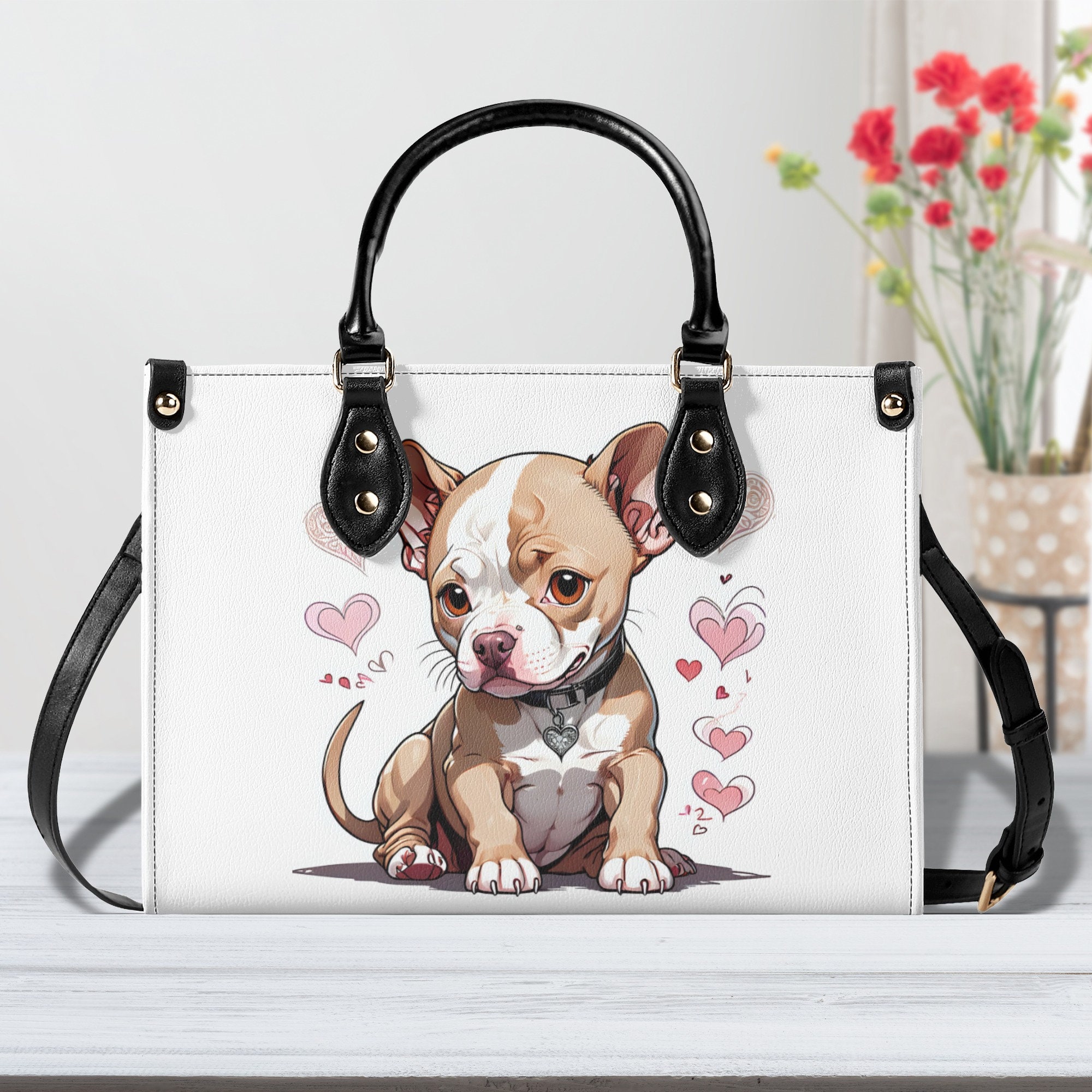 Pitbull Puppy Leather Handbag, Gift for Mother's Day