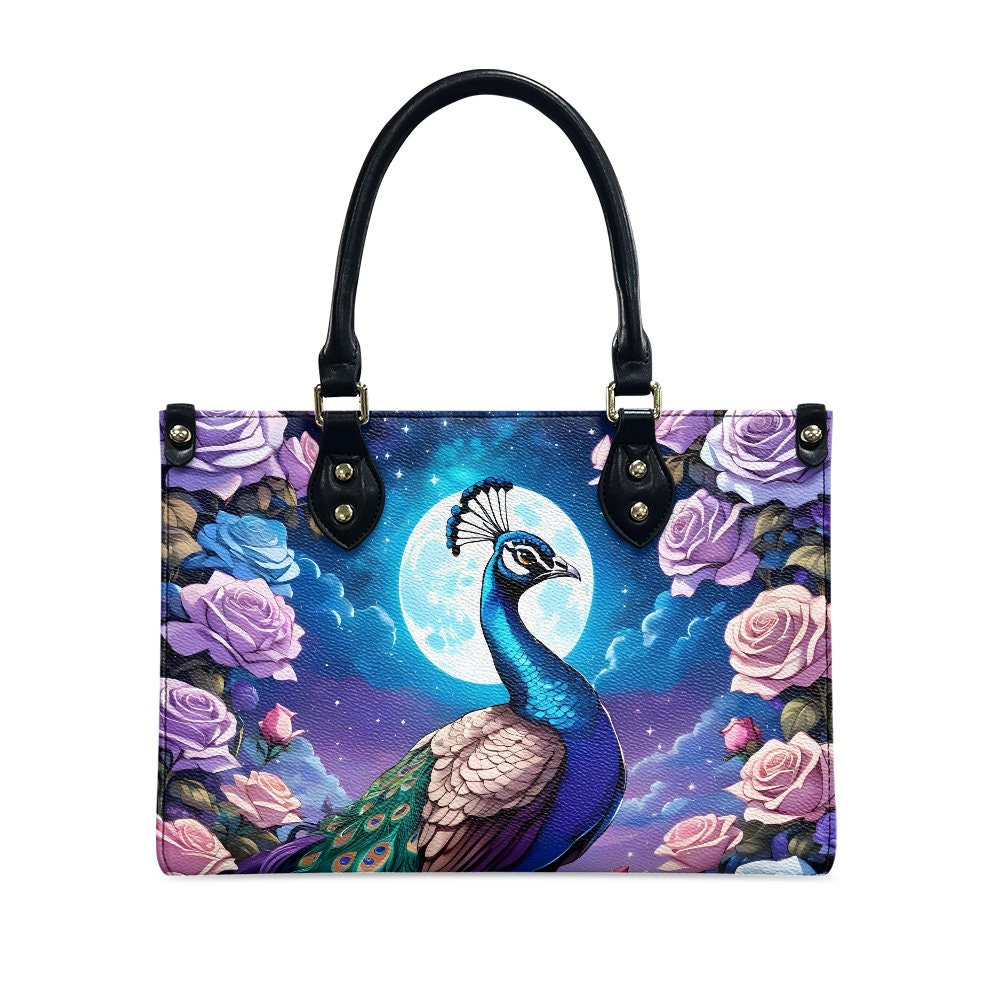 Peacock - Leather bag with cute animal print, Mother's day Gift