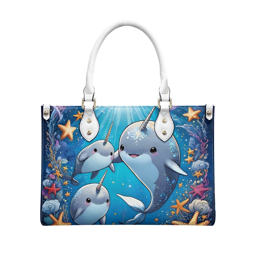 narwhale - Leather bag with cute animal print, Mother's day Gift