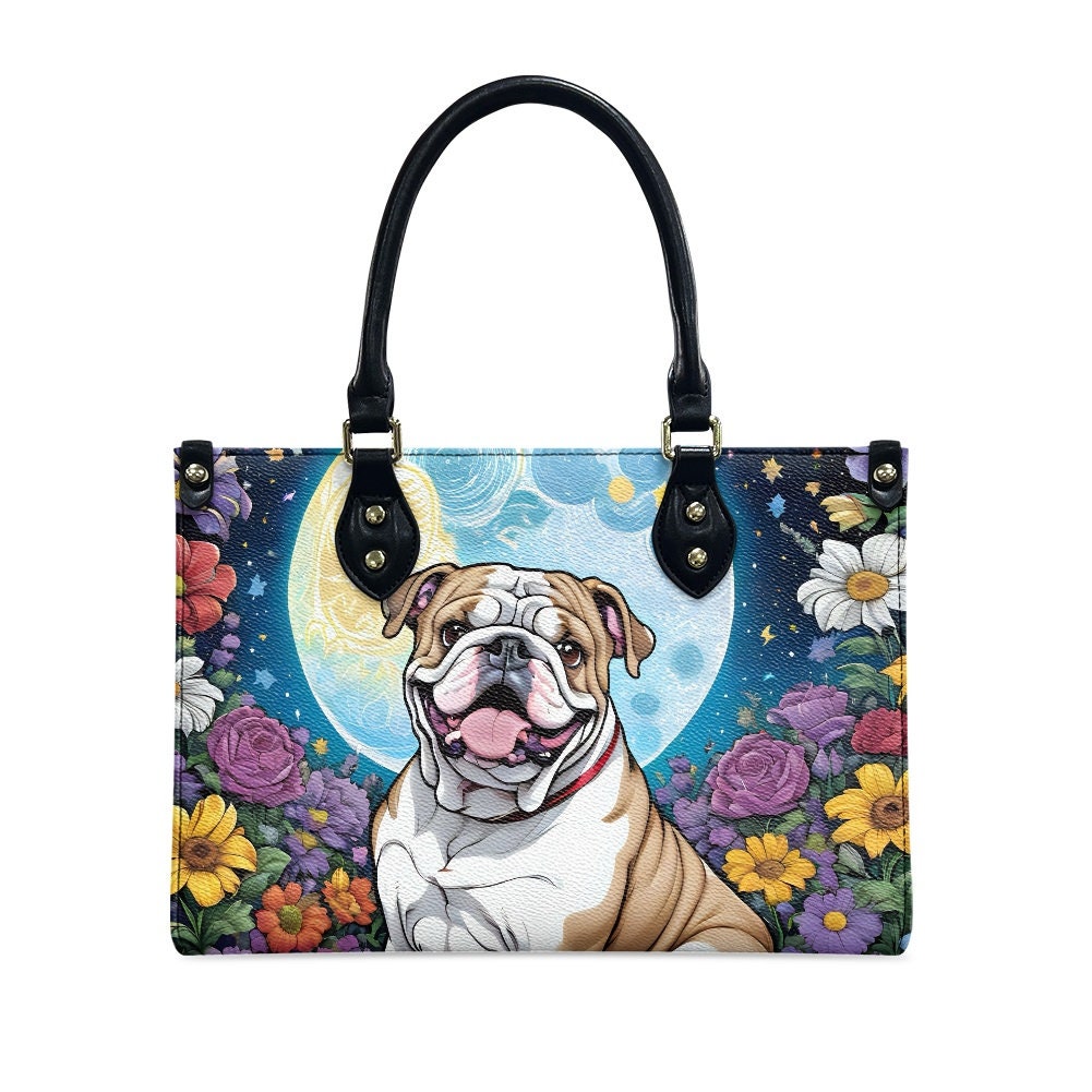 English bulldog floral Leather Bags, Dog Lover Gift