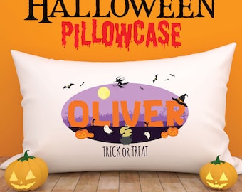 PERSONALISED Halloween Cushion Cover Pillow Case Kids Gift for Girls and Boys