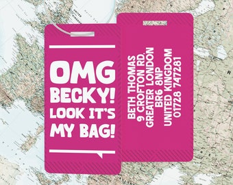 Personalised Funny ID Luggage Travel Tag 20 Design Option - Wedding Gift - Him & Her Durable Metal Handbag ID Label Custom Address and Name