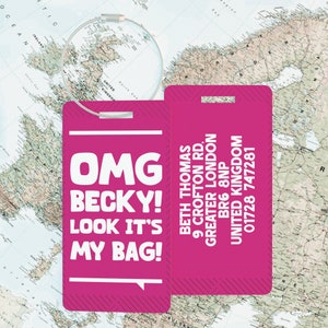 Personalised Funny ID Luggage Travel Tag 20 Design Option - Wedding Gift - Him & Her Durable Metal Handbag ID Label Custom Address and Name