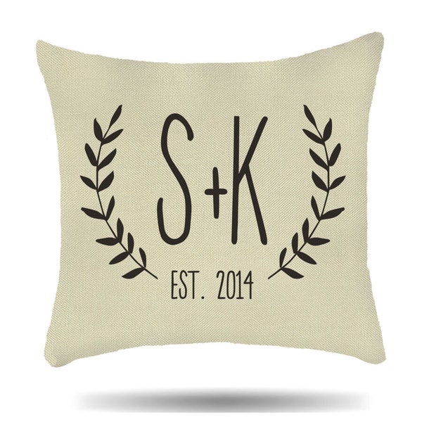 Housse de coussin monogramme initiale personnalisée imprimé floral, cadeaux de date EST pour mariage, fiançailles, anniversaire, mari et femme style lin