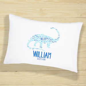 Personalised Dinosaur Kids Word Cloud Pillow Case Bedroom Accessories for Birthday Decorations, Easter Gifts for Kids, Cute Dino Room Decor