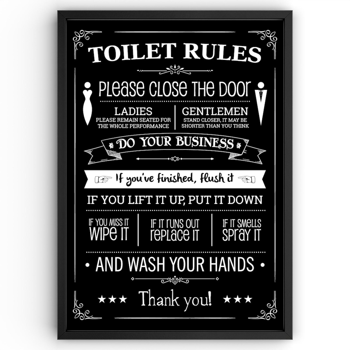 Funny Bathroom Art | Toilet Rules Poster, Bathroom Wall Decor, Restroom ...