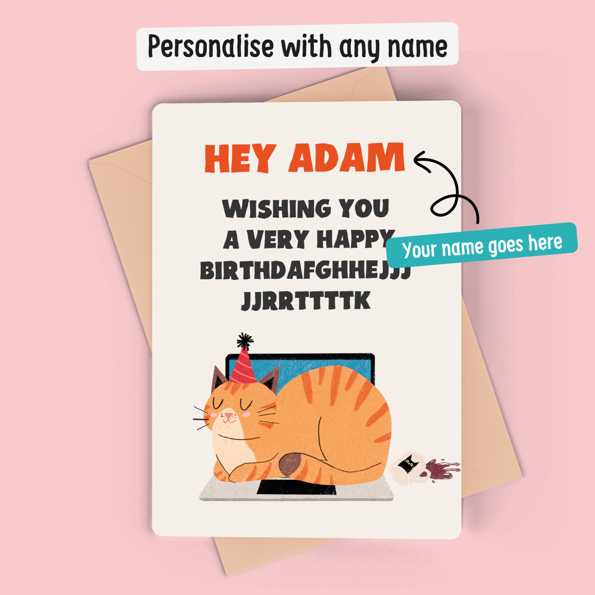 Funny Cat Birthday Card | Personalised Cat on Laptop Card, Sarcastic ...