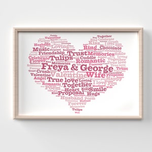 PERSONALISED Printable Heart Word Art Print Wall Decor Memory Keepsake Gift for Any Occasion Create Your Own Unique Wording Poster Unframed image 7