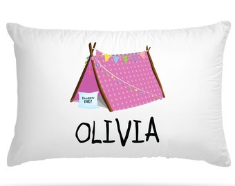 PERSONALISED Cushion Cover Pillowcase Kids Slumber Party Tent sleepover teepee Custom Gift for Girls and Boys