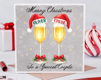 Personalized Christmas Card for Couple: Festive Champagne Design