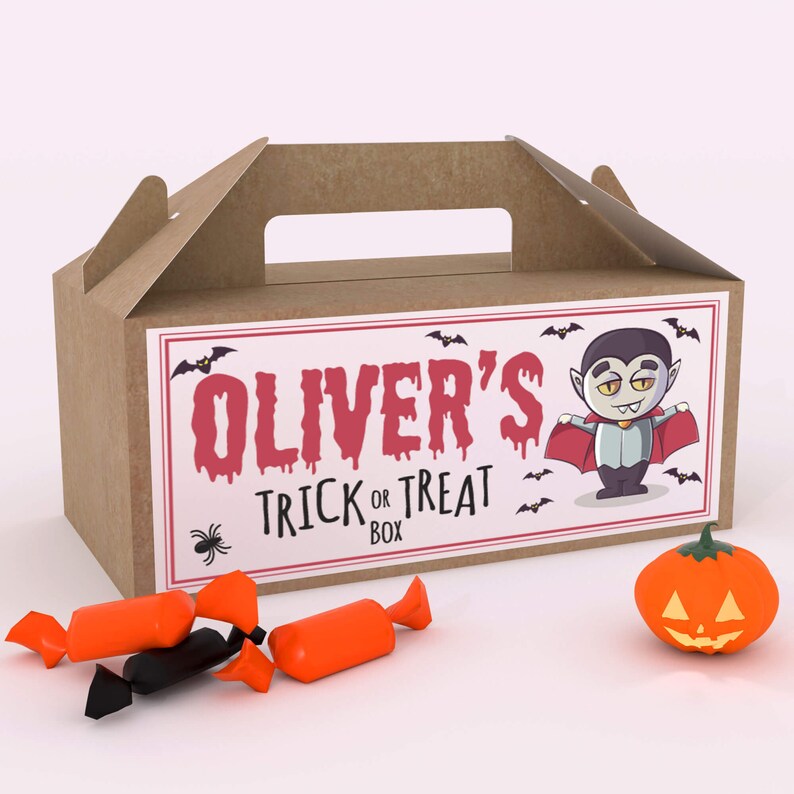 PERSONALISED Halloween Trick or Treat Fun Party Gift Favour Box Party Candy Bag image 4