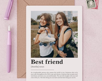 Tarjeta de felicitación con foto personalizada "Mejor Amigo" (nombre y descripción) - Ocasión especial: cumpleaños, aniversario, Navidad