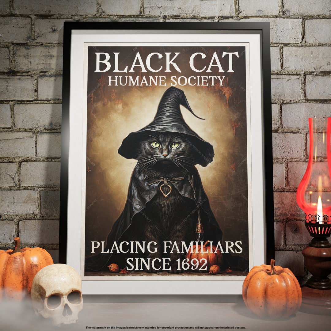 Black Cat Halloween Party Decoration Wall Art Poster - Trick or Treat ...