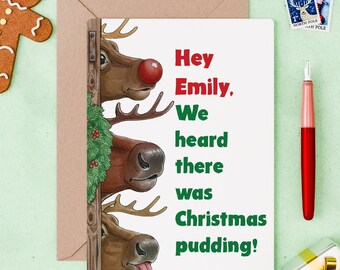 Funny Reindeer Christmas Card, Personalised