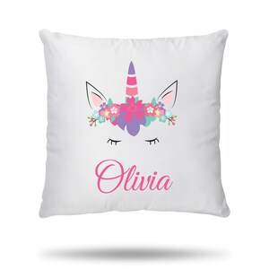 Funda de cojín personalizada con cabeza de unicornio, regalos personalizados para fiesta de pijamas, decoración bonita para el hogar, el dormitorio y la decoración de cumpleaños para niñas