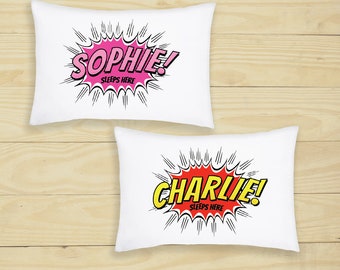 Customised Superhero Comic Pillow Case with 2 Colour Option Personalised Gifts for Girls & Boys Sleepover Party  Decoration Home Accessories