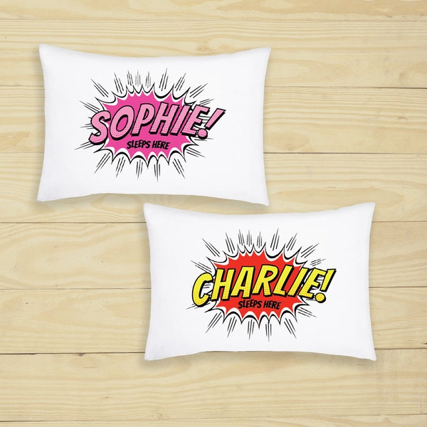 Customised Superhero Comic Pillow Case with 2 Colour Option Personalised Gifts for Girls & Boys Sleepover Party  Decoration Home Accessories