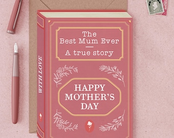 Mother's Day Card for Book Lover Mum | Literary Greeting Card, Personalised Message Inside