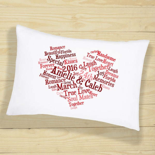 PERSONALISED Cushion Cover Pillowcase Heart Word Art Birthday Anniversary Custom Gift for Mother's Day or any Occasion