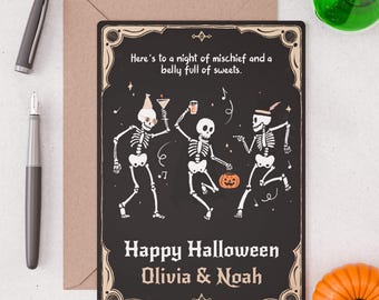 Personalized Funny Skeleton Halloween Card: Custom Name, Kraft Envelope