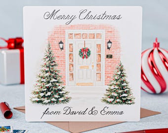 Custom Christmas card, festive door design
