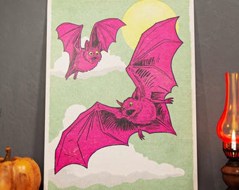 Retro Bat Poster: Vintage Halloween Gothic Wall Art