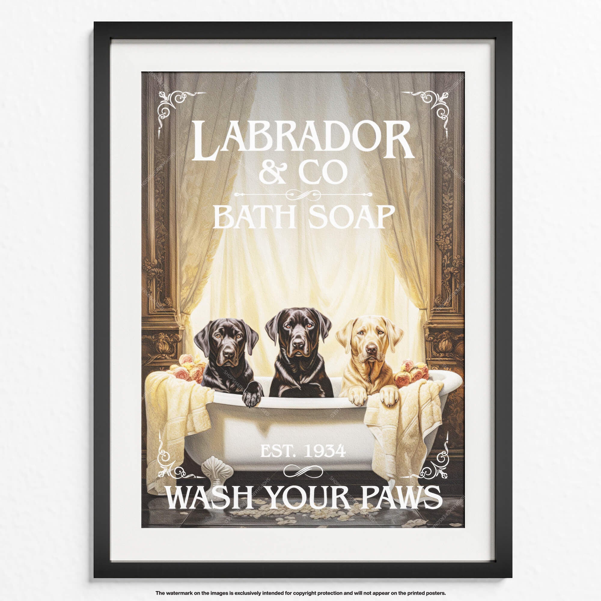 パグ Bathroom Wall Art - 20 Designs & 8 Sizes - Decor Vintage Poster