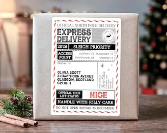 Personalised Santa Delivery Labels, North Pole Stickers, Different Name on Every Label, Christmas Present Labels, 4 or 8 Pack