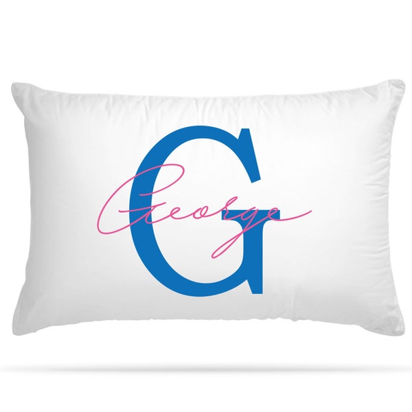 Personalised Initial & Any Name Pillowcase Printed Home Decor Gift For Mothers Day, Fathers Day, Grandad Nanny Costume Monogram Name Present