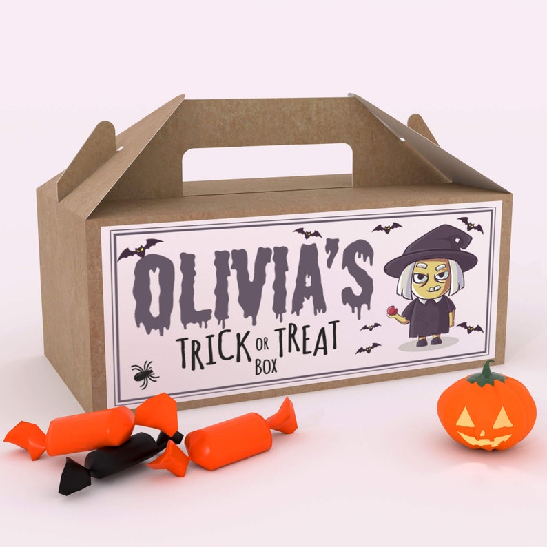 PERSONALISED Halloween Trick or Treat Fun Party Gift Favour Box Party Candy Bag image 3