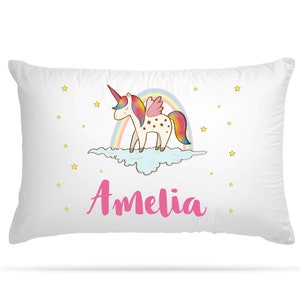 Funda de almohada personalizada de unicornio para niños con opción de 5 colores Regalos personalizados para una linda decoración de habitación - Decoración del hogar y decoración de cumpleaños para niñas