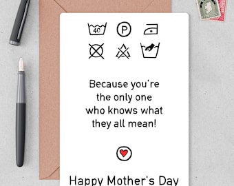 Mothers Day Gift for Mom | Funny Laundry Care Card, Best Mum Mummy Keepsake, Mother's Day Gifts