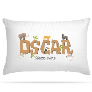 PERSONALISED Cushion Cover Pillowcase Kids Jungle Zoo Themed Custom Gift for Girls and Boys